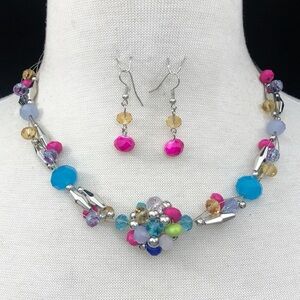 Multicolor Beaded Necklace Earrings Set